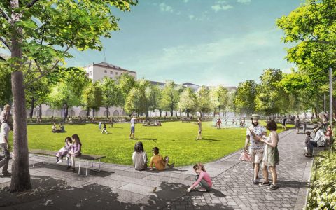 Grüne Rasenfläche, eingerahmt von Bäumen, so könnte der Elsässer Platz einmal aussehen.